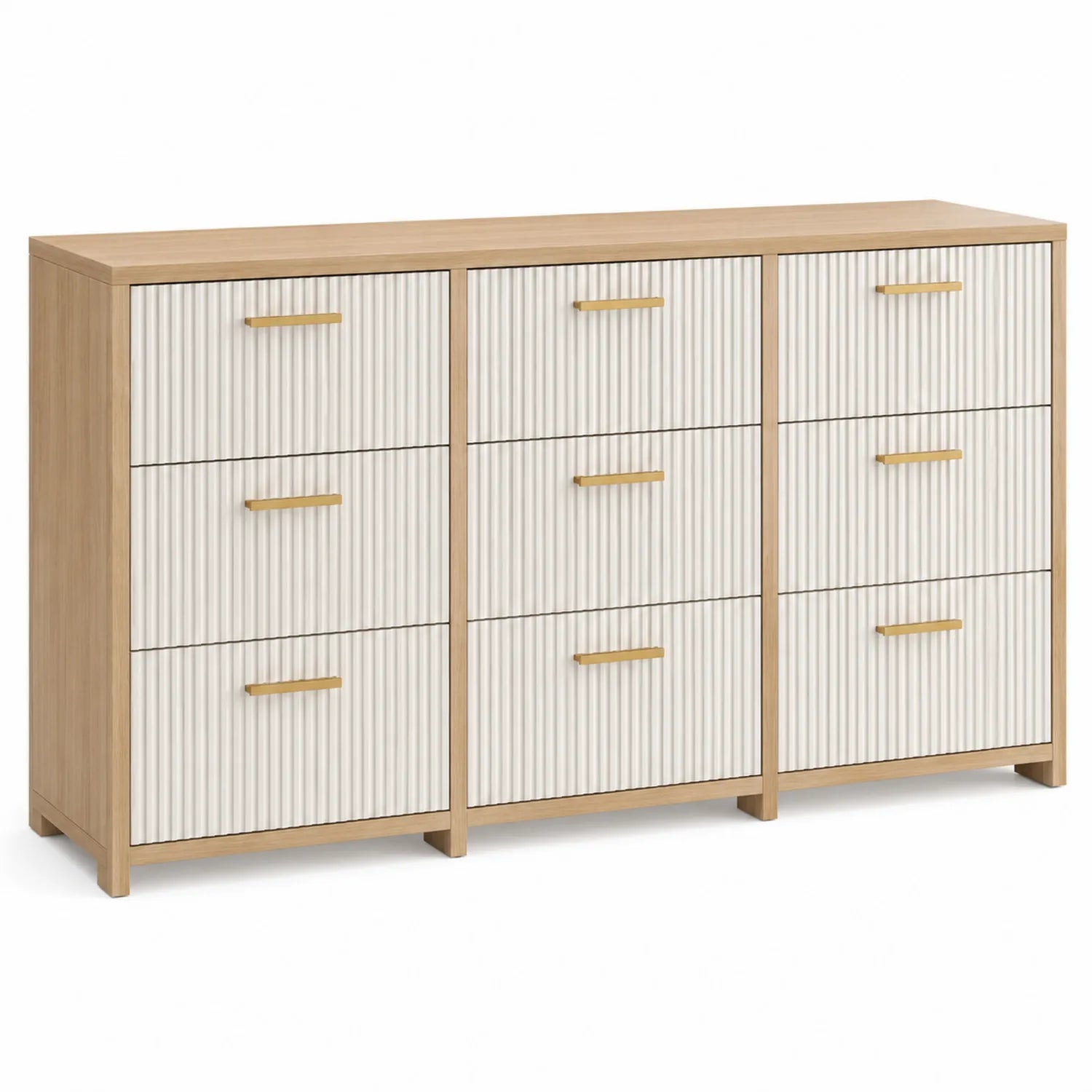 Cómoda MDF Chapado en Roble con 9 Cajones Blanca