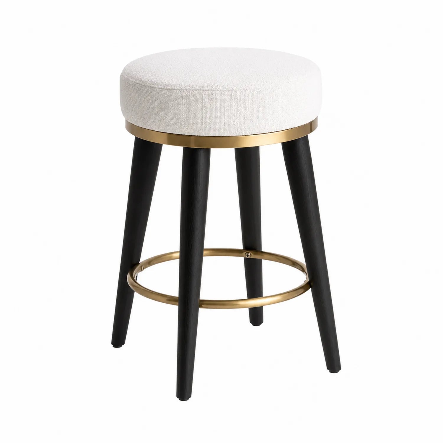 Taburete de bar con asiento de tela y patas de madera