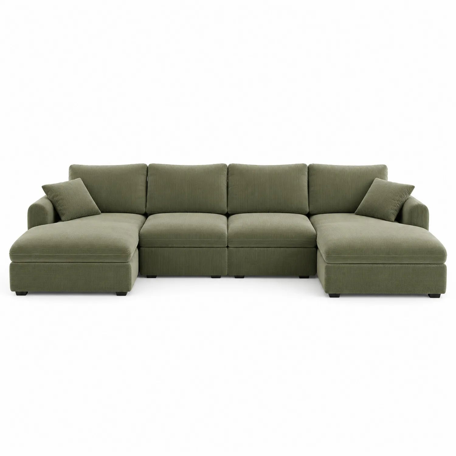 Sofá modular seccional en L de tela verde 300x150x85 cm