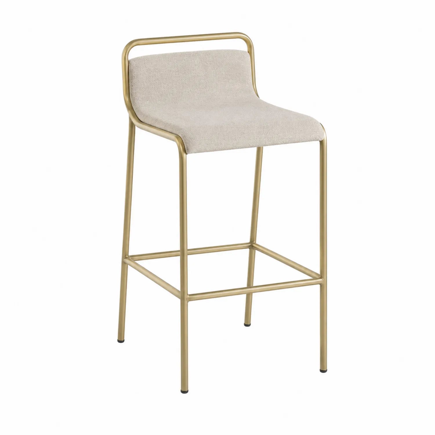 Taburete de metal dorado con asiento de tela beige