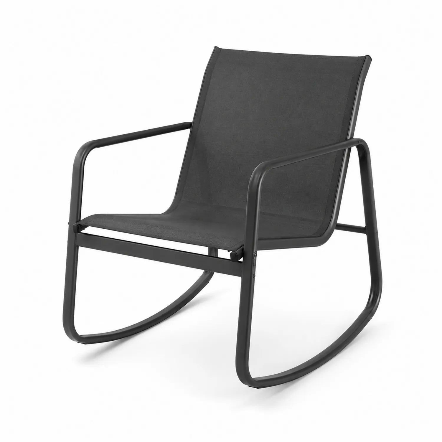 Silla mecedora de acero y textilene negra 75x60x80 cm