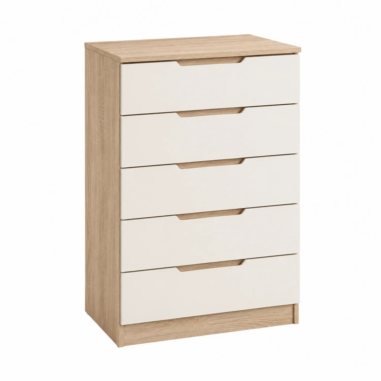 Cómoda de MDF con 5 Cajones Blanca y Roble 100x60x40 cm