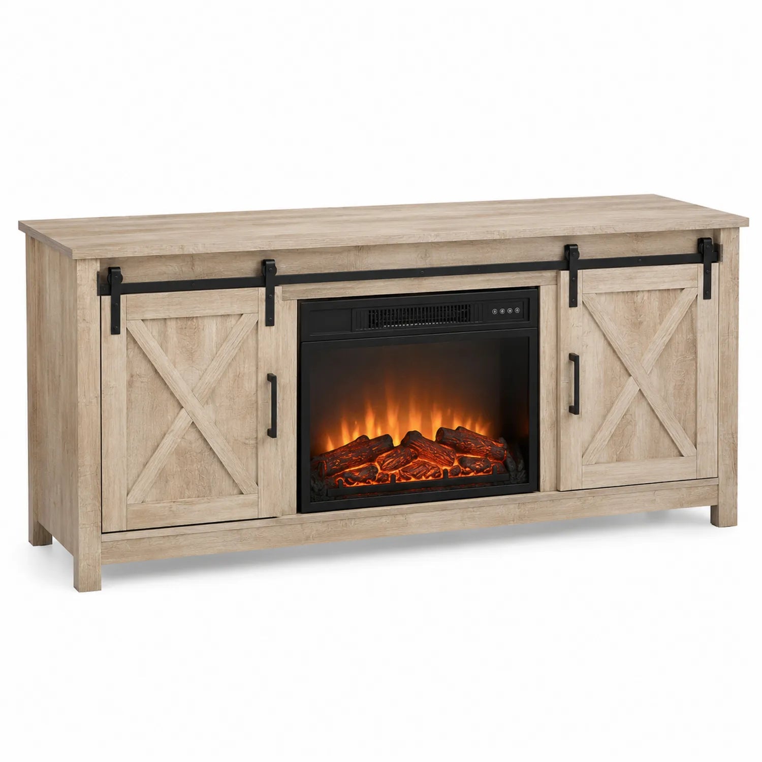 Mueble para TV con chimenea eléctrica de madera color Roble