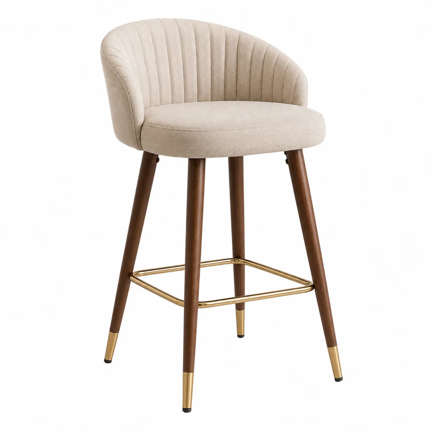Taburete de bar de tela beige y madera de caucho