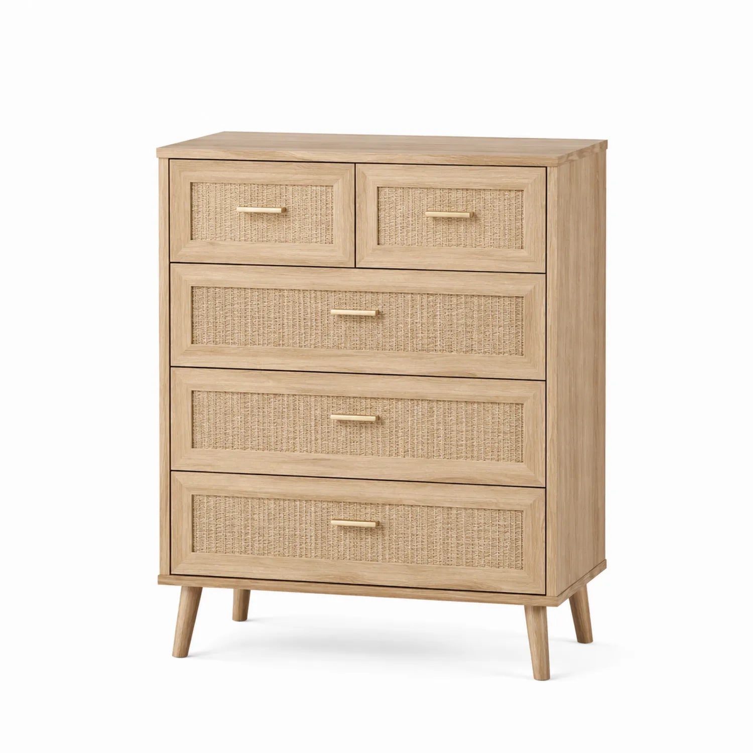 Cómoda de Madera y Ratán Natural 5 Cajones 112cm