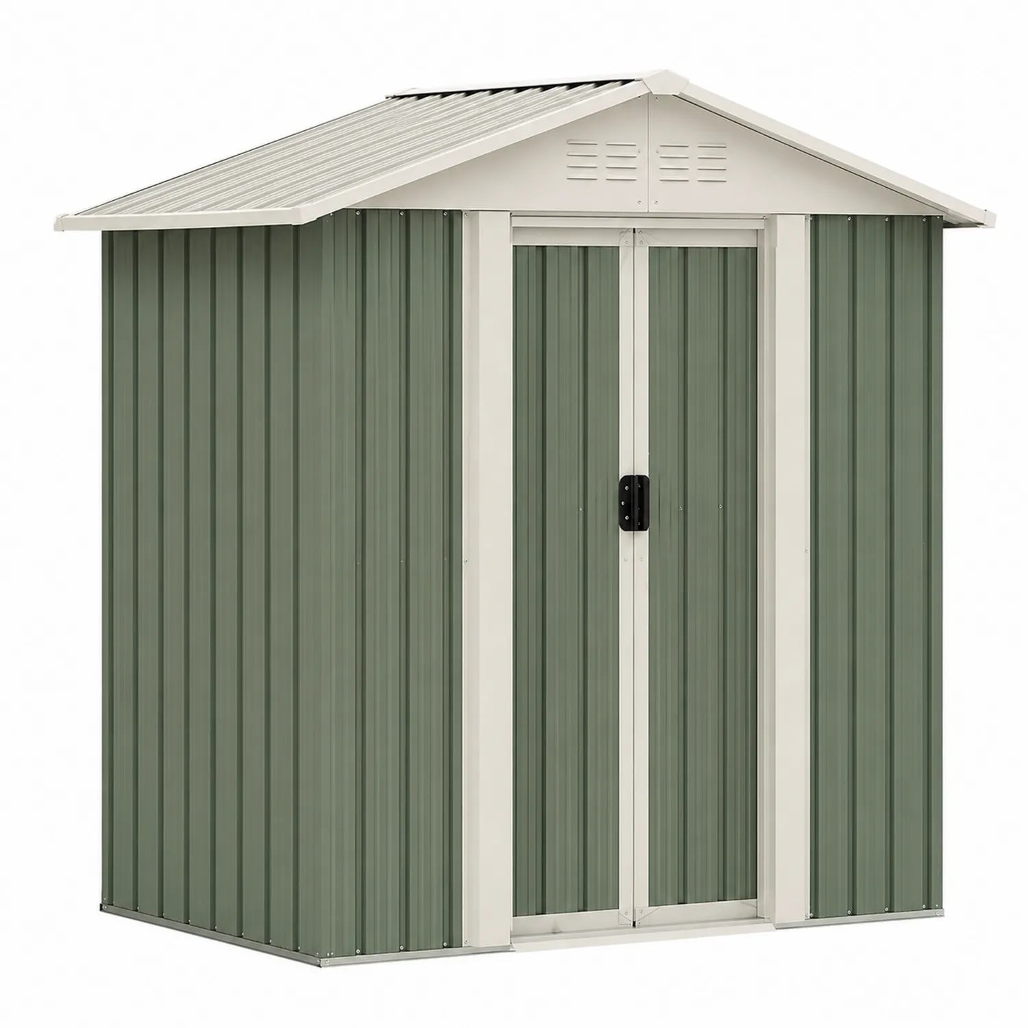 Caseta de almacenamiento de acero galvanizado verde y crema 213x130x185 cm