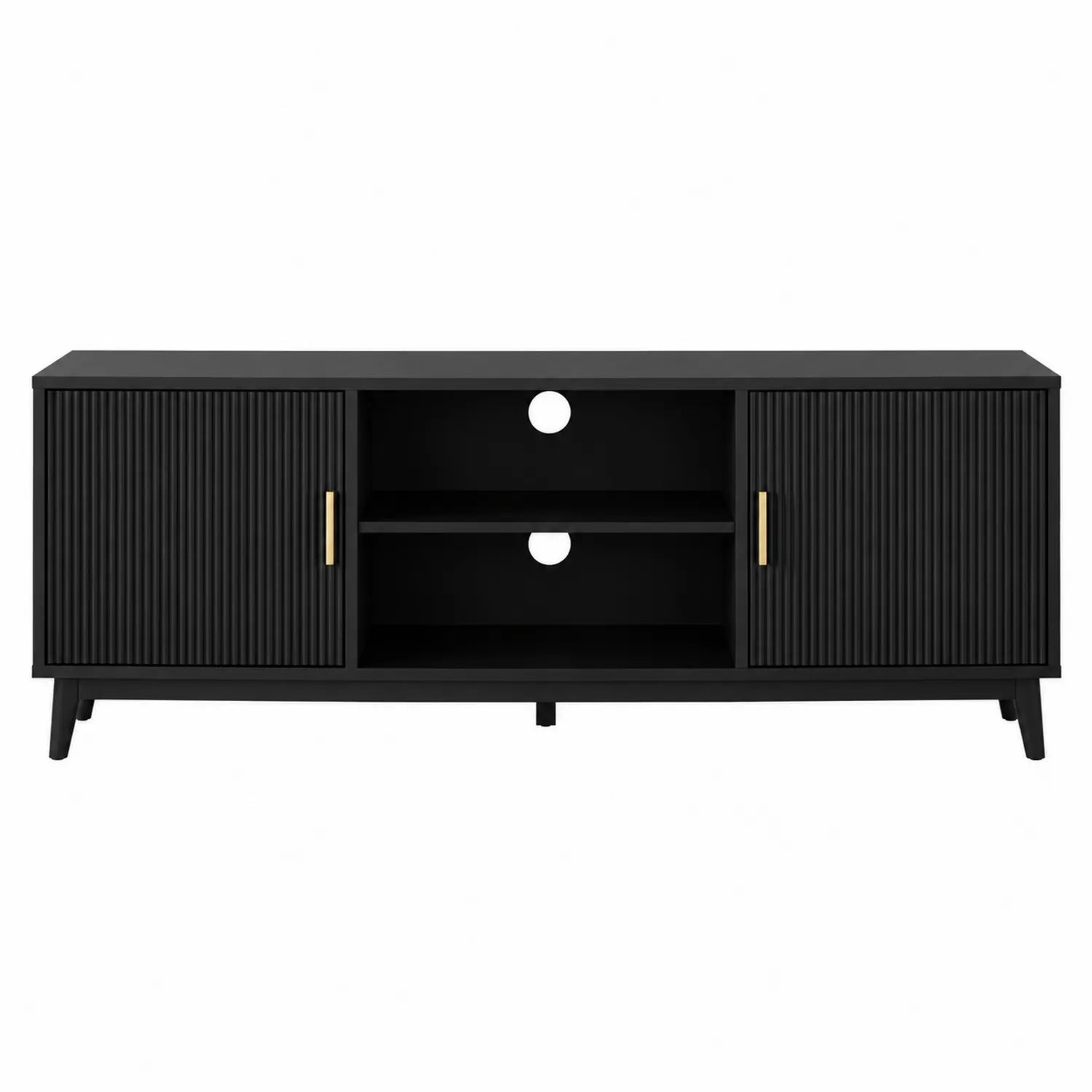 Mueble de TV de MDF Negro con Puertas y Estantes 140x40x50cm