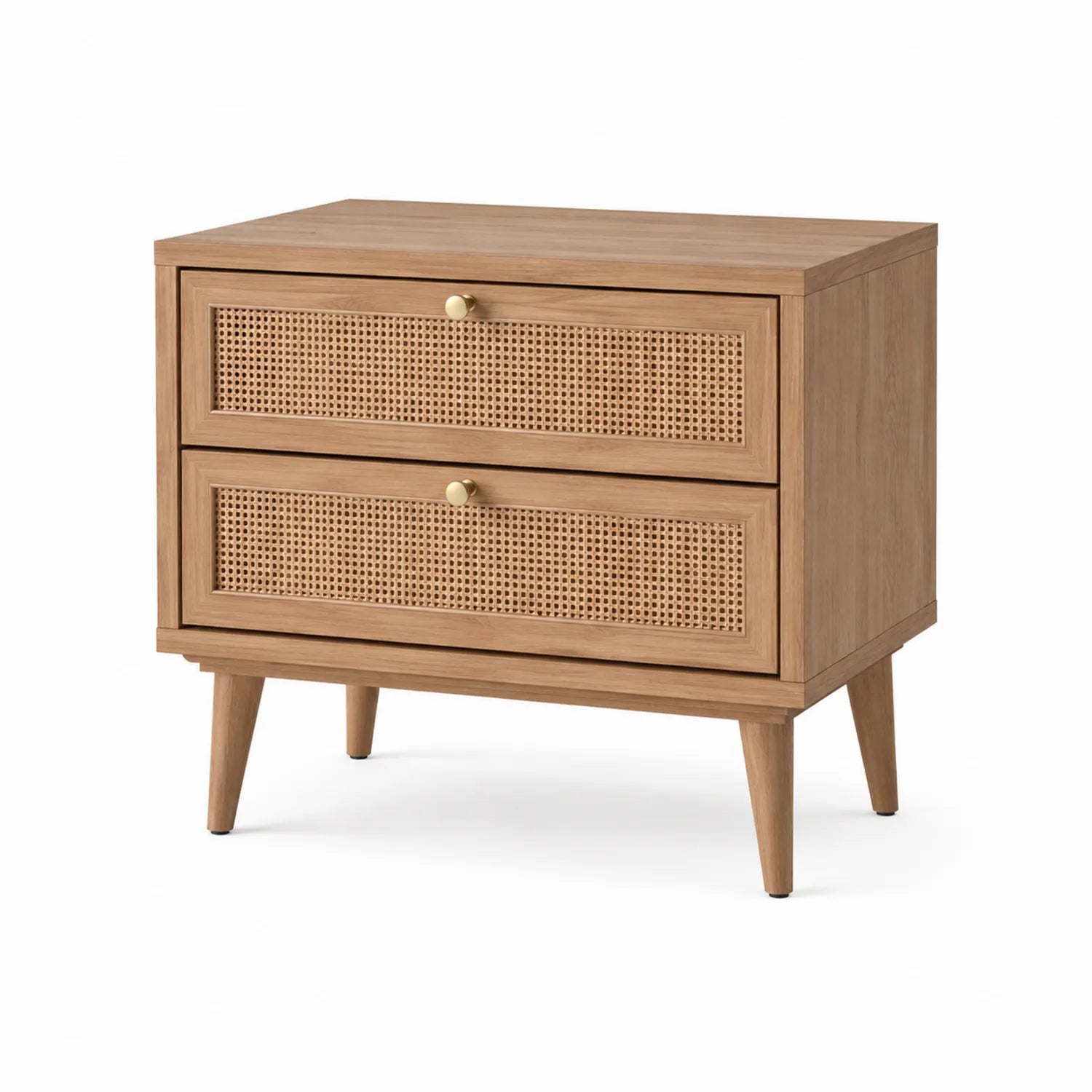 Mesita de noche de madera y ratán con 2 cajones 55x40x60 cm Marrón