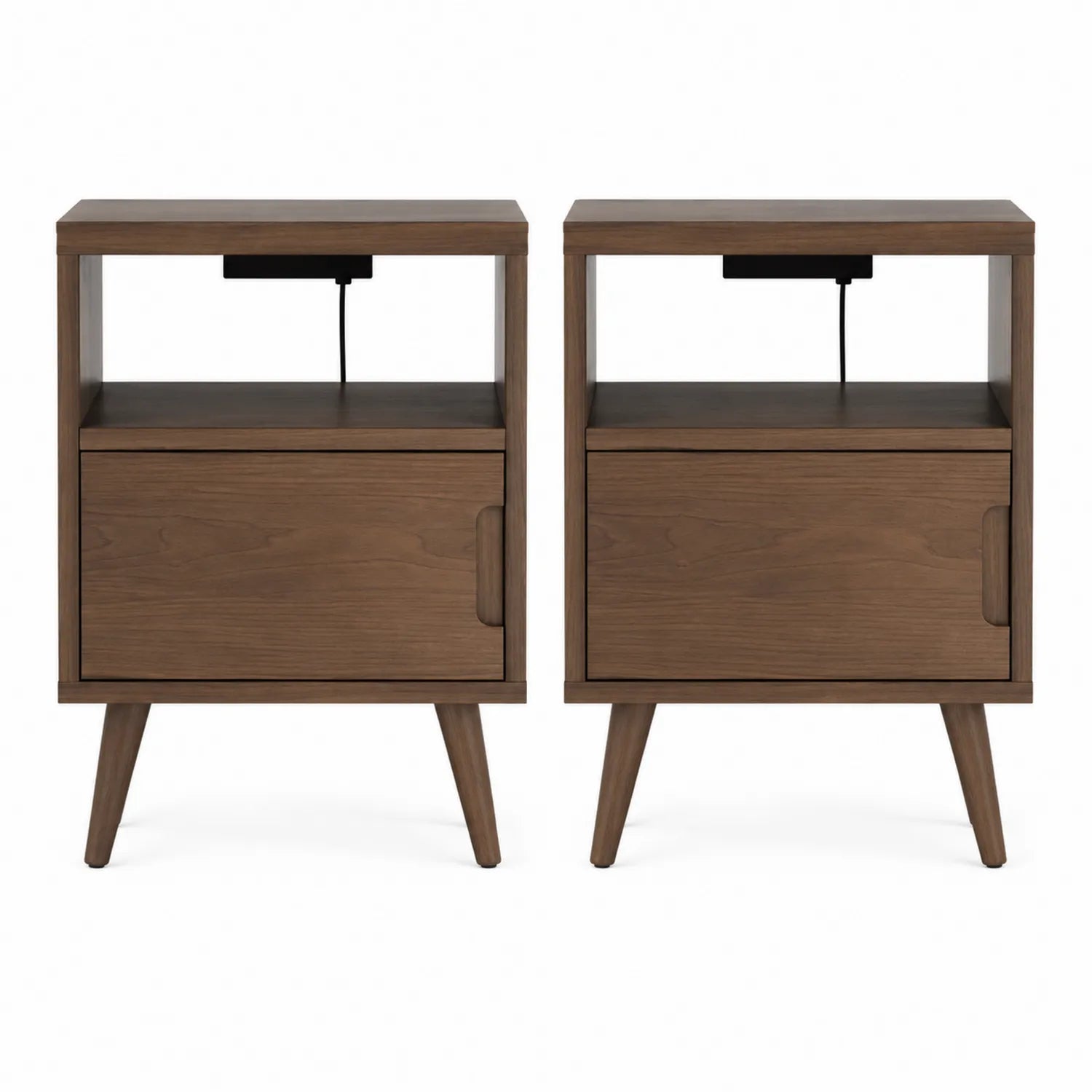 Juego de 2 mesitas de noche de madera con cajón y estante abierto, Marrón