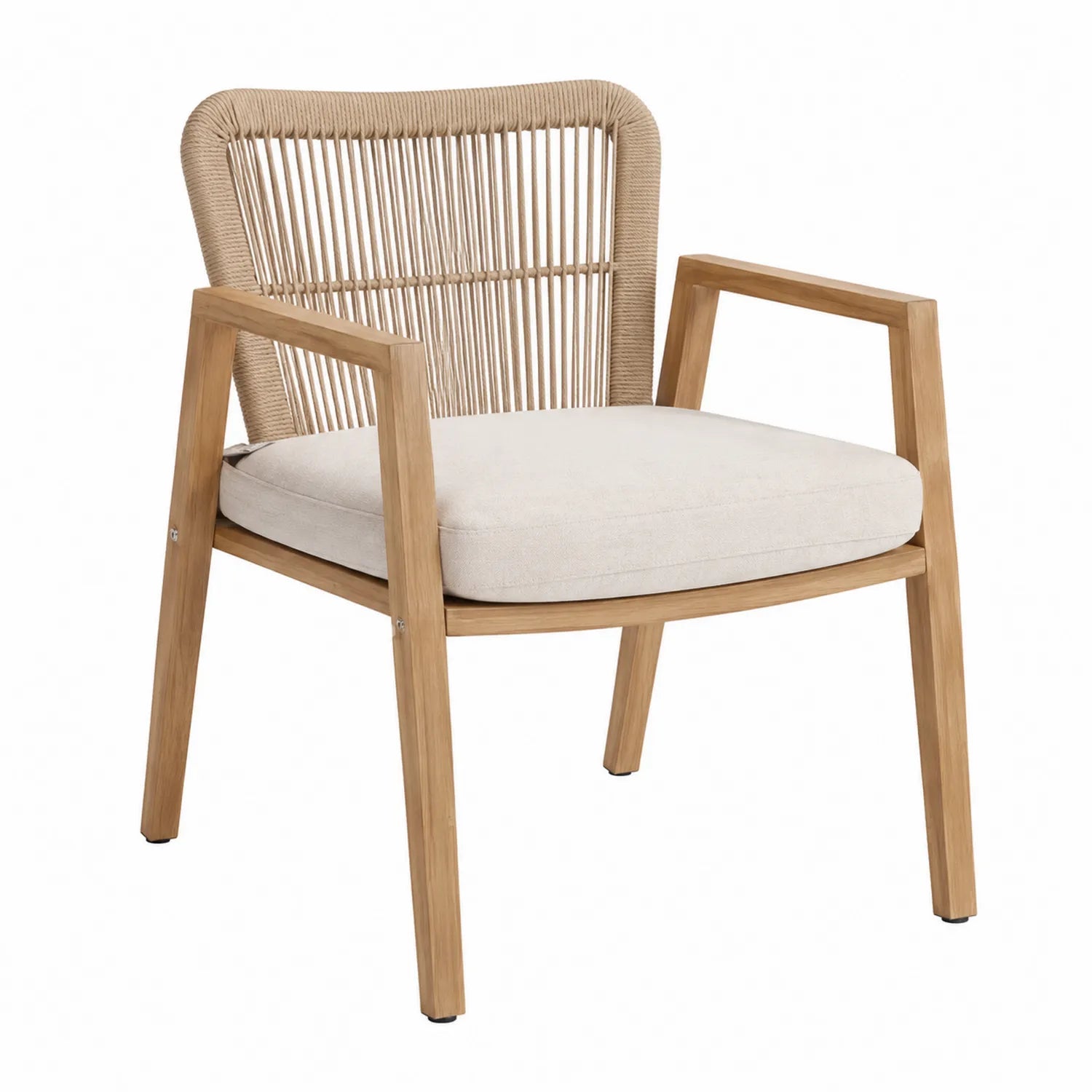 Silla de madera y cuerda con cojín beige 80x60x65cm