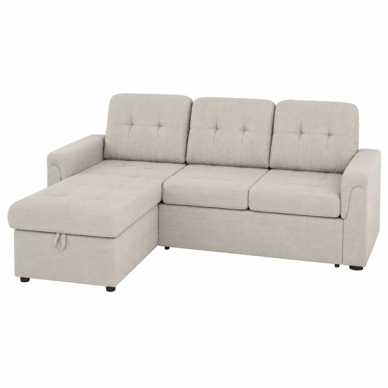 Sofá en L de Tela con Chaise Longue Beige
