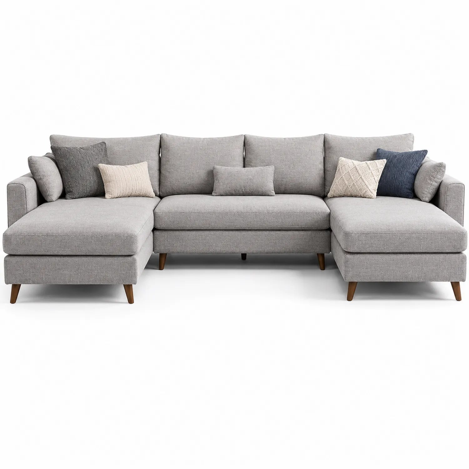 Sofá en L con chaise longue de tela gris